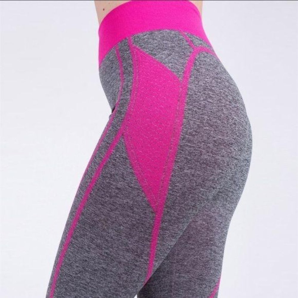 Blanca Line Pink Grey High Waist Stretch Yoga Leggings Large - Picture 4 of 12